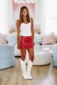 Get It Vegan Leather Mini Skort - Wine Red